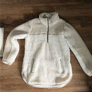 Abercrombie Cozy Cream and Light Tan/Taupe Fleece Women's Half Zip Pullover